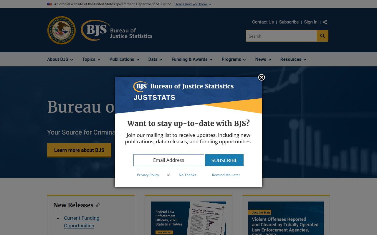 Bureau of Justice Statistics jail inmates data page