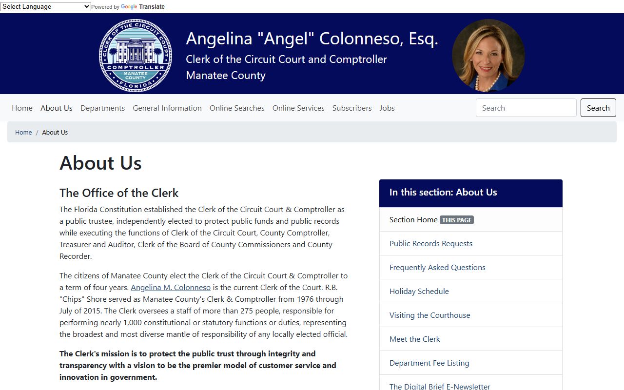 Manatee County Clerk About Us page