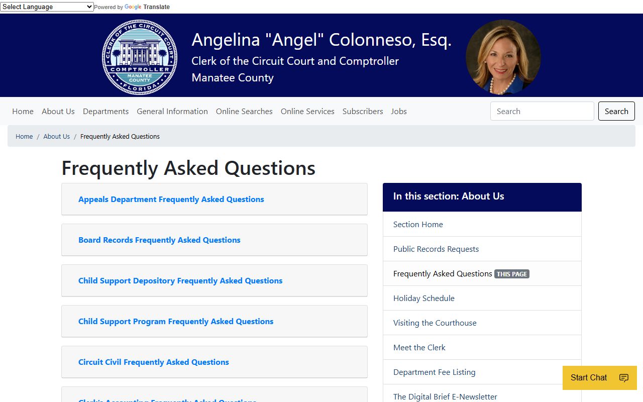 Manatee County Clerk frequently asked questions page