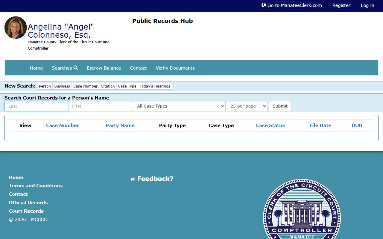 Manatee County Clerk court records person-name search form