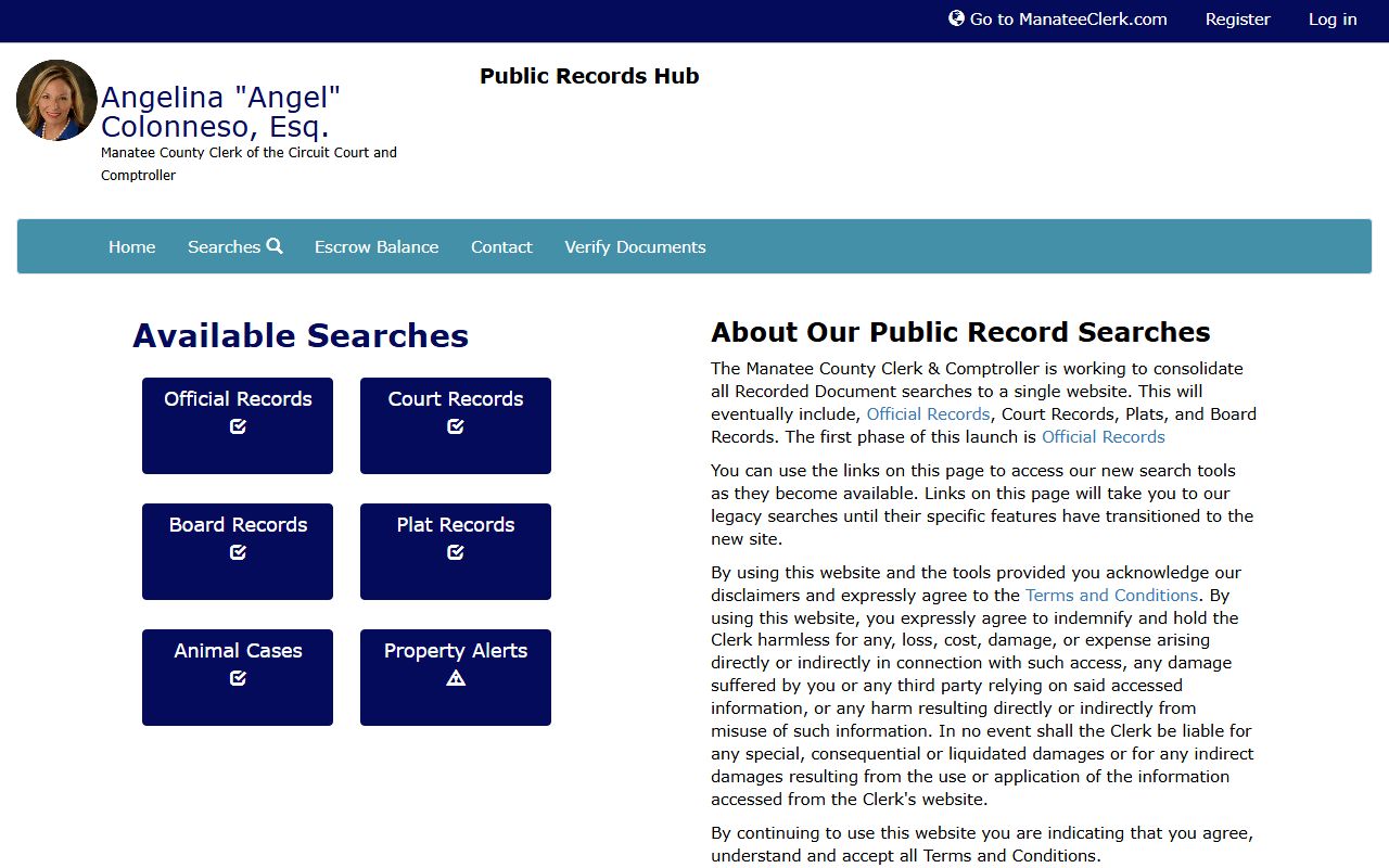 Manatee County Clerk Public Records Hub landing page