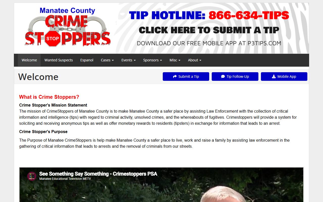Manatee County Crime Stoppers wanted information page